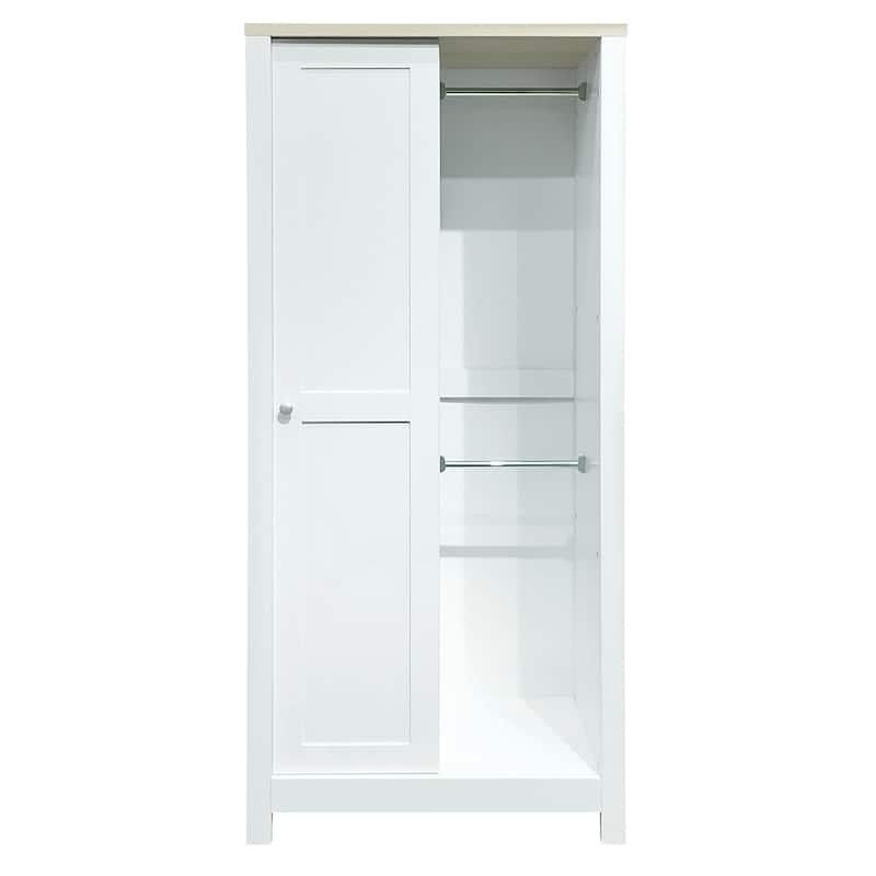 Wood Storage Wardrobe with Hanging Rods and Open Shelves,Sliding Door