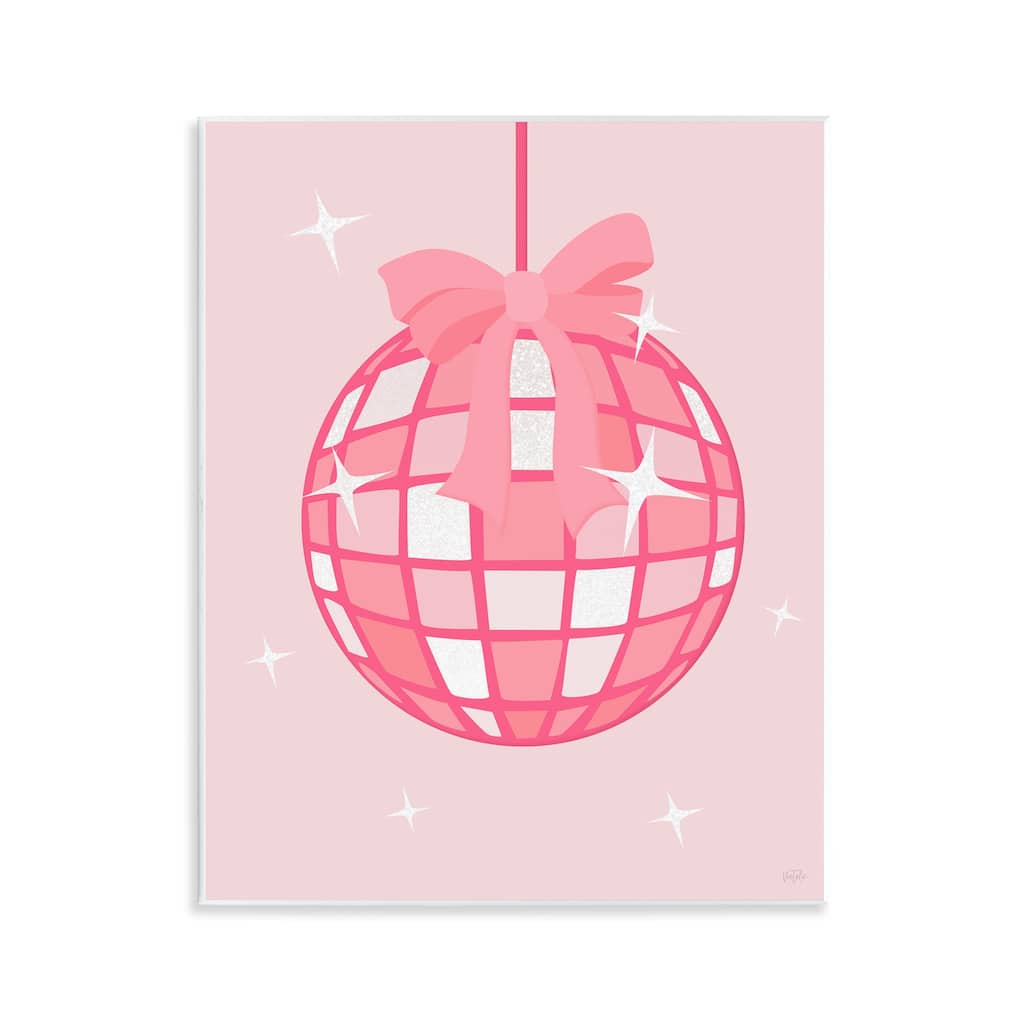 Stupell Pink Disco Ball with Ribbon Wall Plaque Art Design By Natalie Carpentieri