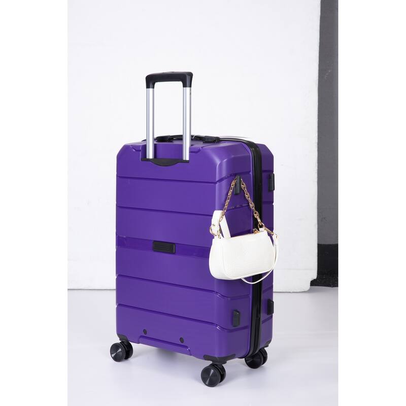 Purple 3 Piece Carry on Luggage Airline Approved Hard Case Trunk Bed