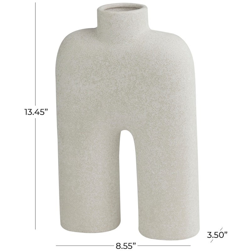 White Ceramic Arched Abstract Decorative Vase - 9"W, 13"H