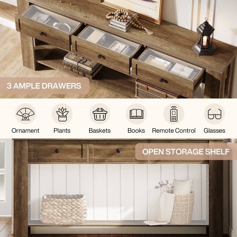 70.9 Inch Long Console Table with 3 Drawers and Storage Shelves, Farmhouse Rectangular Sofa Table Behind the Couch