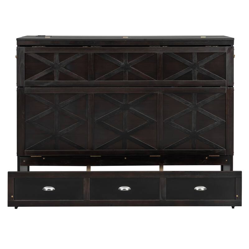 Space-Saving Queen Murphy Bed with USB, Outlets, and Storage Drawers