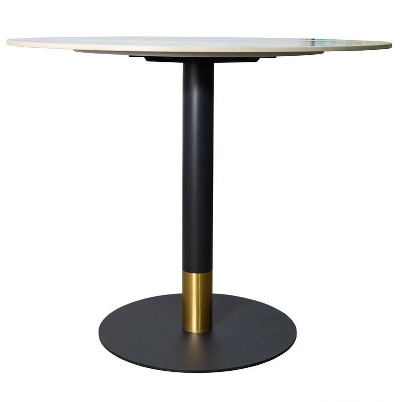Vail Round Dining Table 27 in. Sintered Stone Tabletop in Black Stainless Steel Round Pedestal Base with Gold Accents