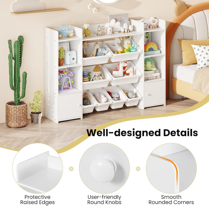 56" Kids Storage Shelf with 8 Removable Bins Rounded and Corners Anti-Tip Design - 56" x 12" x 39"