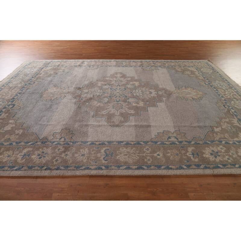 Geometric Oushak Oriental Area Rug Handmade Wool Carpet - 9'0"x 11'11"