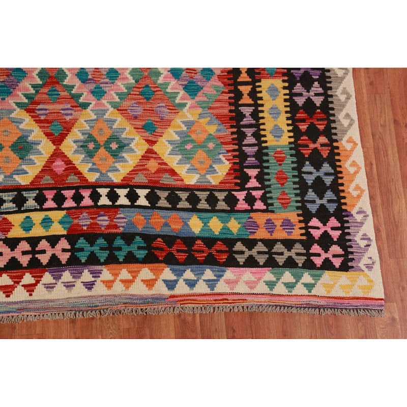 Reversible Kilim Oriental Area Rug Flatweave Geometric Wool Carpet - 9'11"x 13'0"
