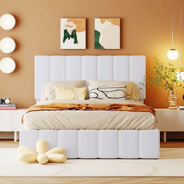 slide 2 of 13, Upholstered Platform Bed with a Hydraulic Storage System White - Full