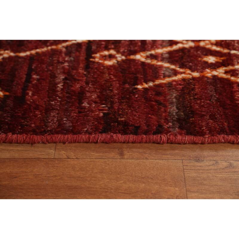 Hand Knotted Oriental 100% Wool Carpet Modern Tribal Red Moroccan Area Rug - 7' 8'' X 5' 7''