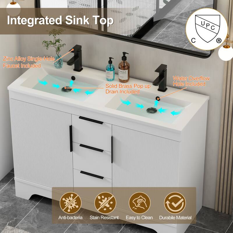 Vertical Stripes Bathroom Vanity Set with Sink Top & Faucet