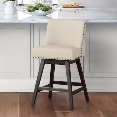 26 in. H Counter Height 360 Free Swivel Bar Stools Upholstered Wooden Counter Stools with Back