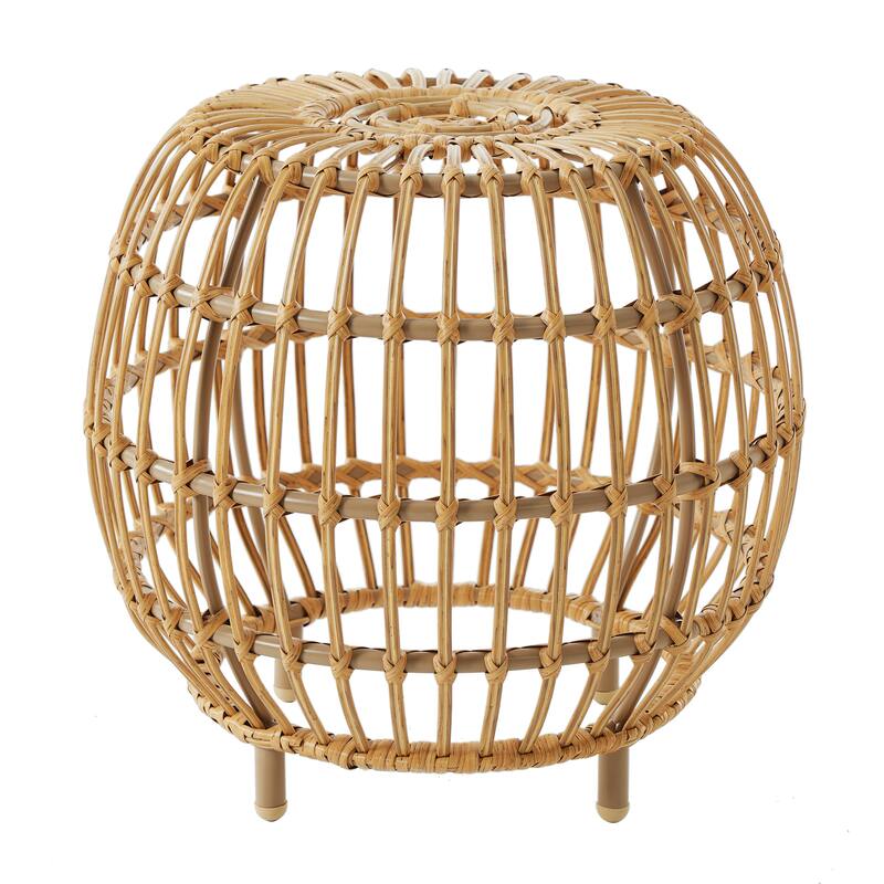 Roomfitters Bohemian Faux Rattan Side Table, Handcrafted Round Accent Table for Indoor & Outdoor Use, Light Brown