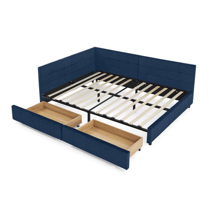 Roomfitters Full Upholstered Storage Sofa Bed Frame with Backrest and Armrests, Velvet Platform Bed