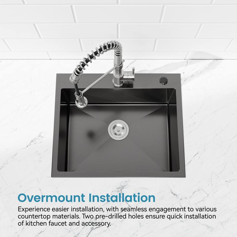 Cozy Stainless Steel Black Satin Countertop Kitchen Sink Rectangular 23x19x10 Lift-and-Turn Drain Modern Design - 23”x19”x10”