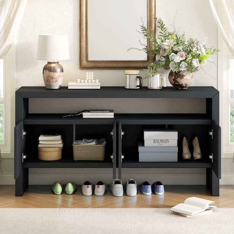 Modern Minimalist 4-Door Sideboard Cabinet with Open Shelf by Harper&Bright Designs