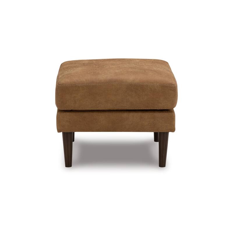 Tely Ottoman, Caramel Brown Faux Leather, Tapered Black Legs, 30 Inch