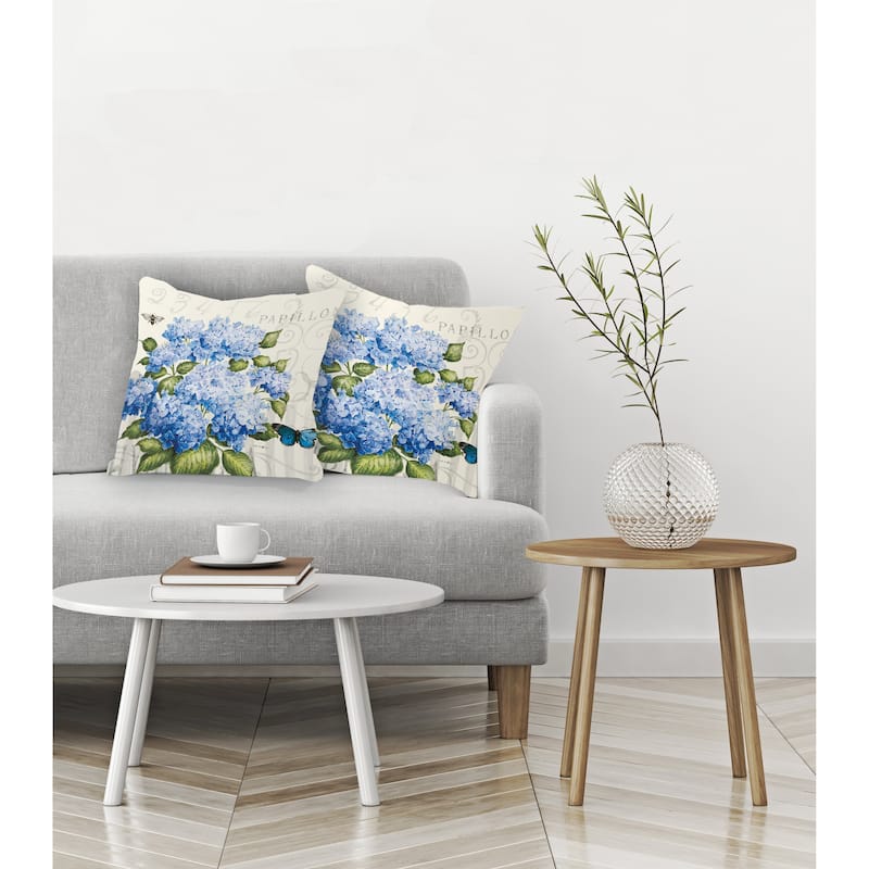 Laural Home Papillon Hydrangea Blue Indoor Decorative Pillow