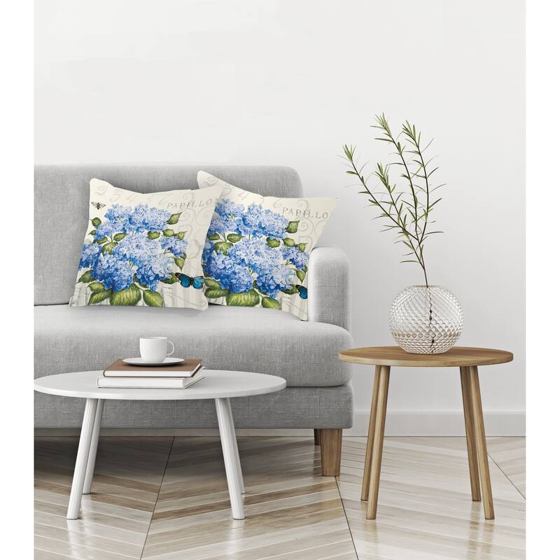 Laural Home Papillon Hydrangea Blue Outdoor Decorative Pillow