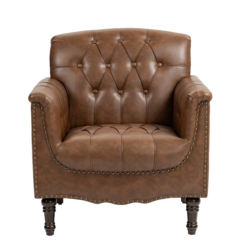 PU Leather Tufted Accent Chair with Nailhead Trim Armchair