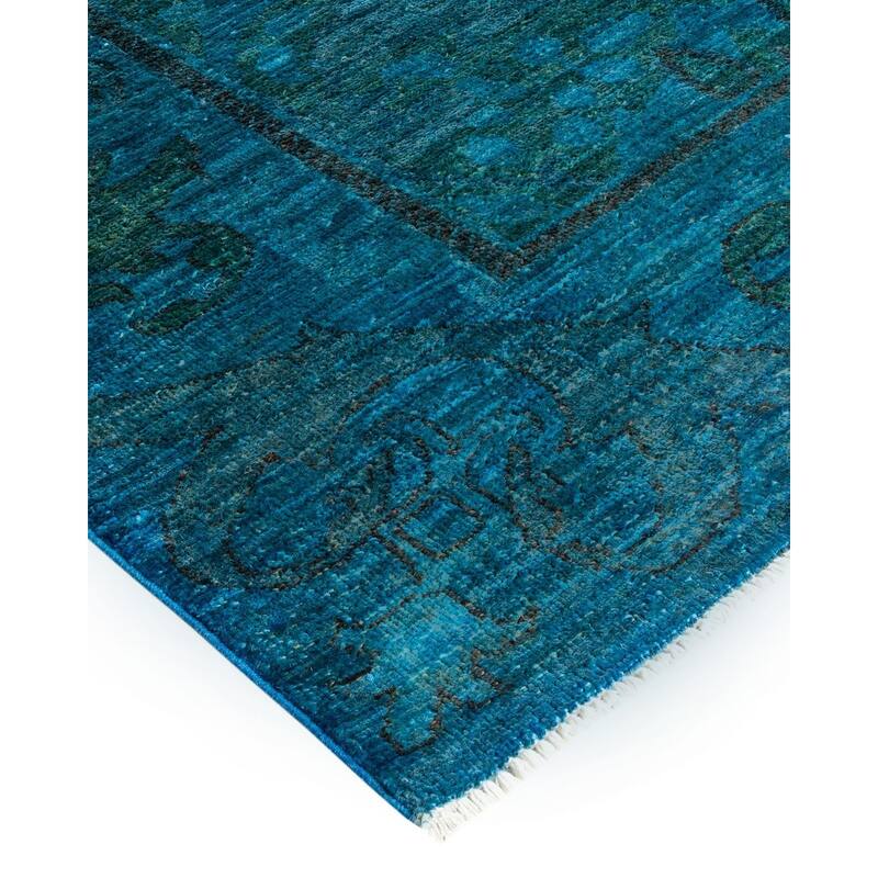 Overton Hand Knotted Wool Vintage Inspired Modern Contemporary Overdyed Blue Area Rug - 6' 0" x 9' 1"