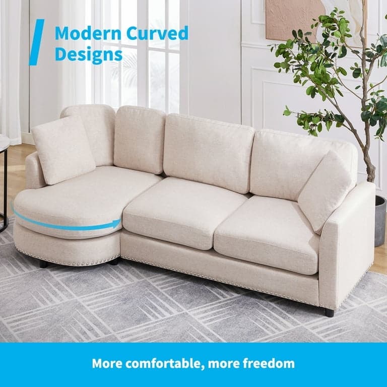 Mixoy Curved Sectional Sofa,Luxury Upholstered Couch,L Shaped Morden Minimalist Sofa - 41.3in x 89in x 31.8in