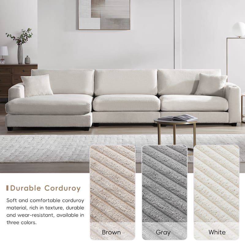 Oversized Corduroy Sectional Sofa,L-Shaped Cloud Couch with USB Charging Port,Cup Holder