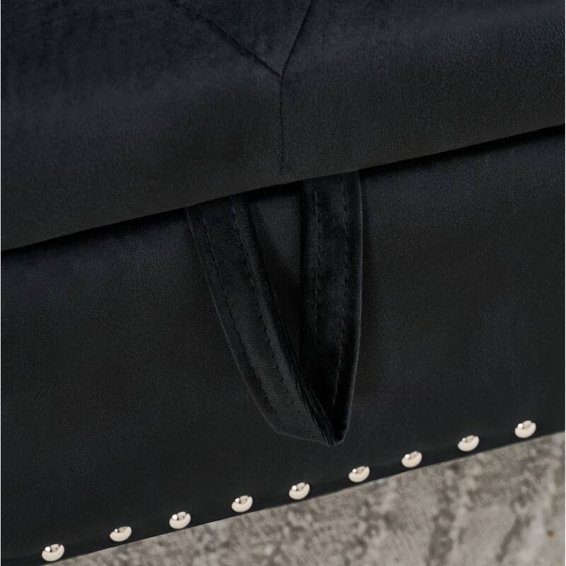 Velvet Storage Bench 62.2 Inch Upholstered Tufted Ottoman Bench with Rolled Arms, Large End of Bed Bench with Rivet Decoration