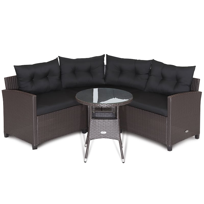 Costway 4PCS Patio Rattan Furniture Set Cushioned Sofa Glass Table - 49.5" x 23" x 29"