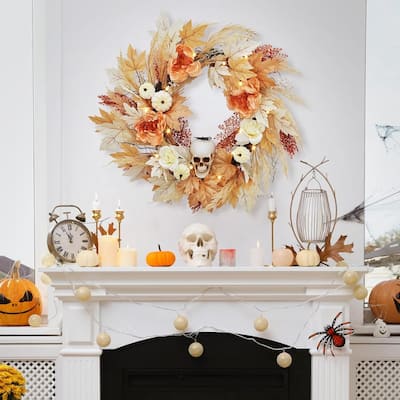 22" Halloween Maple Leaves Wreaths for Front Door Wall Window - N/A