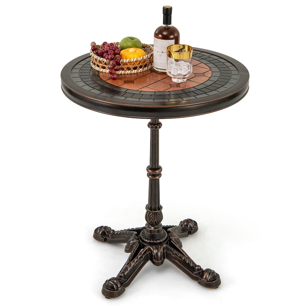 Costway 32" Patio Dining Table with 1.6" Umbrella Hole & Lid DPC - Bronze - See Details