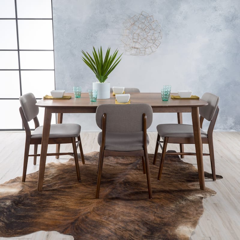 Carson Carrington Kemi Mid-century 5-piece Wood Large Dining Table Set - light grey/walnut