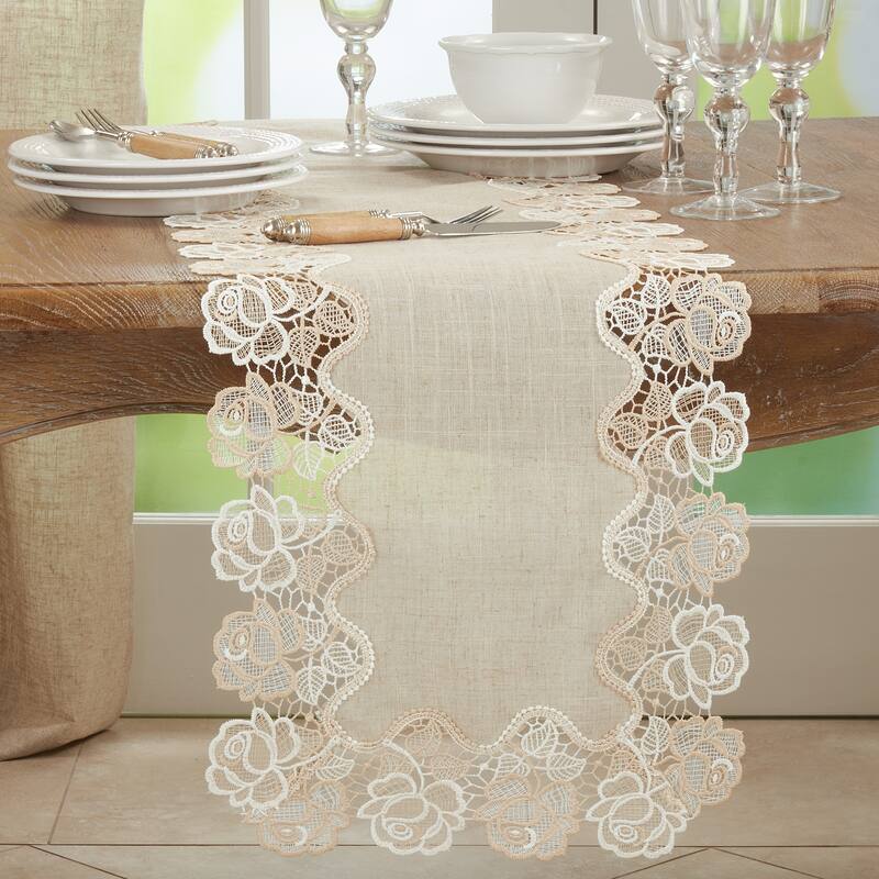 Lace Table Runner With Rose Border Design - 16"x72"