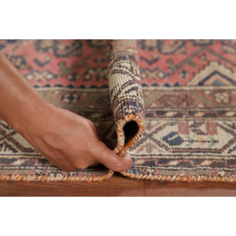 Pink Geometric Hamedan Persian Vintage Area Rug Handmade Wool Carpet - 4'8" x 6'10"