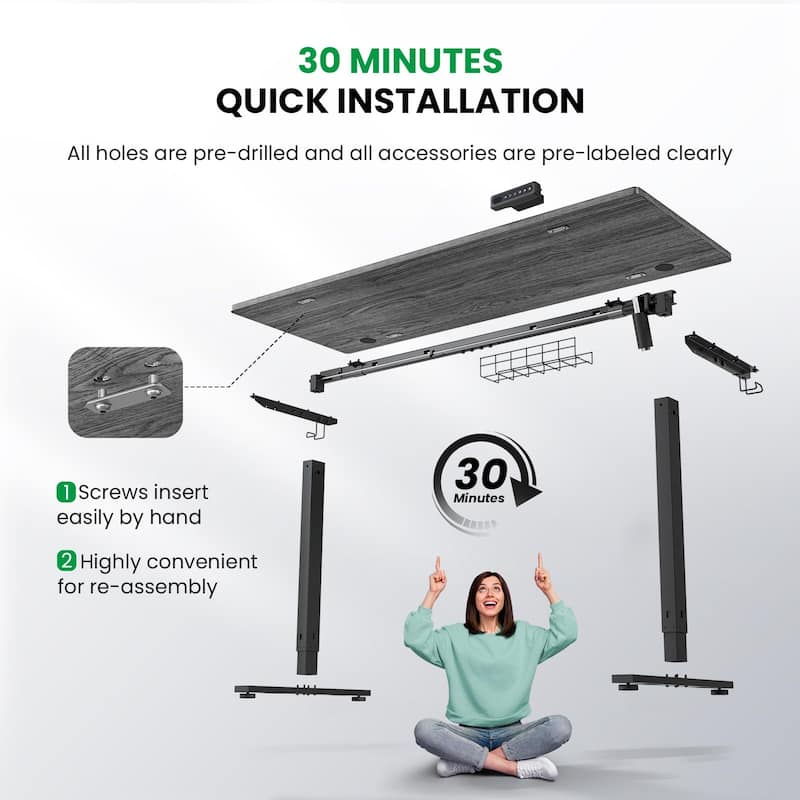 SIAGO Electric Standing Desk Height Adjustable Computer Desk with Cable Management & Spacious Work Surface