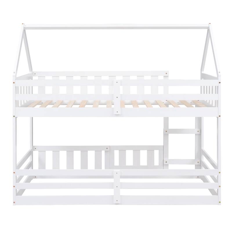 Twin over Twin House Bunk Bed with Fence and Door