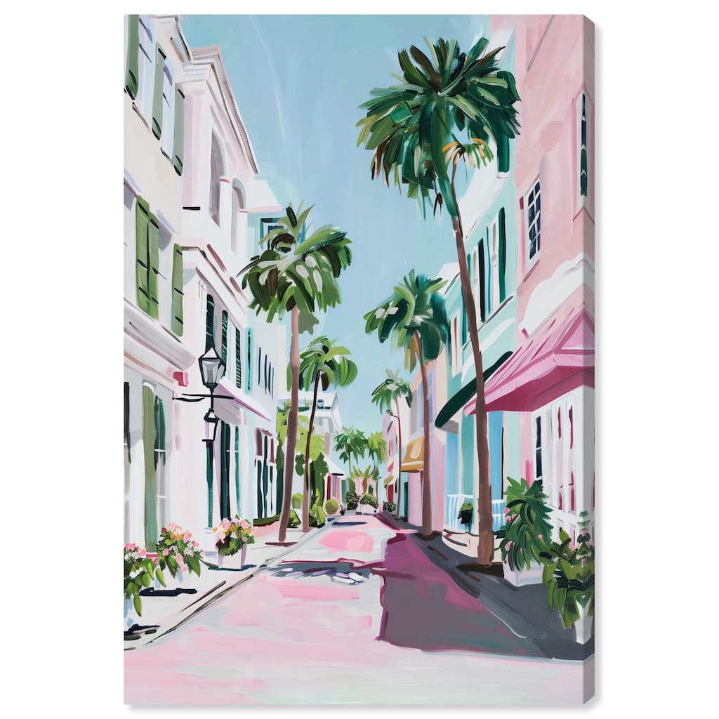 Art Remedy Down The Avenue Gallery Wrapped Colorful Coastal 1 Piece Canvas Wall Art