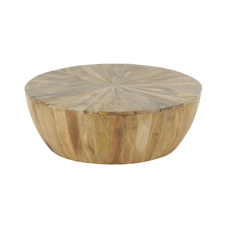 Mango Wood Handmade Round Living Room Coffee Table - Brown - Roche River Decor
