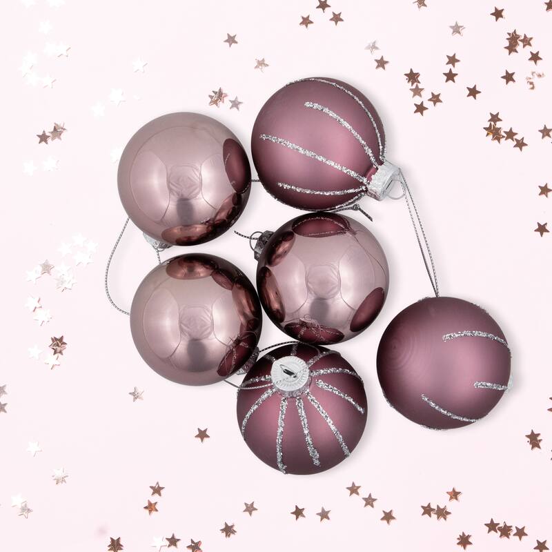 Shiny and Matte Christmas Glass Ball Ornaments - 2.25" (55mm) - Pink - 24ct