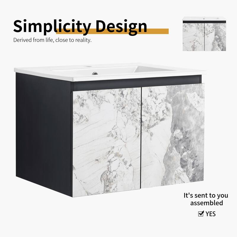 Bathroom Vanity With Sink In 24/30 Inch, Floating Bathroom Vanity with Soft Close Door