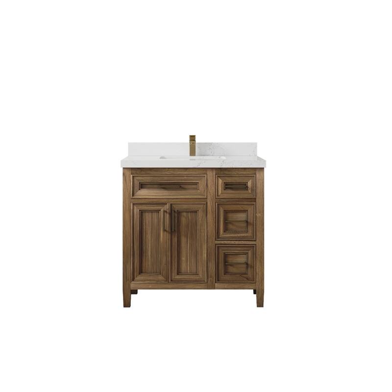 Willow Collections 36 in. W x 22 in. D Santa Monica Teak Bathroom Vanity Center with Countertop - 2" Empira White - Gray Washed Teak