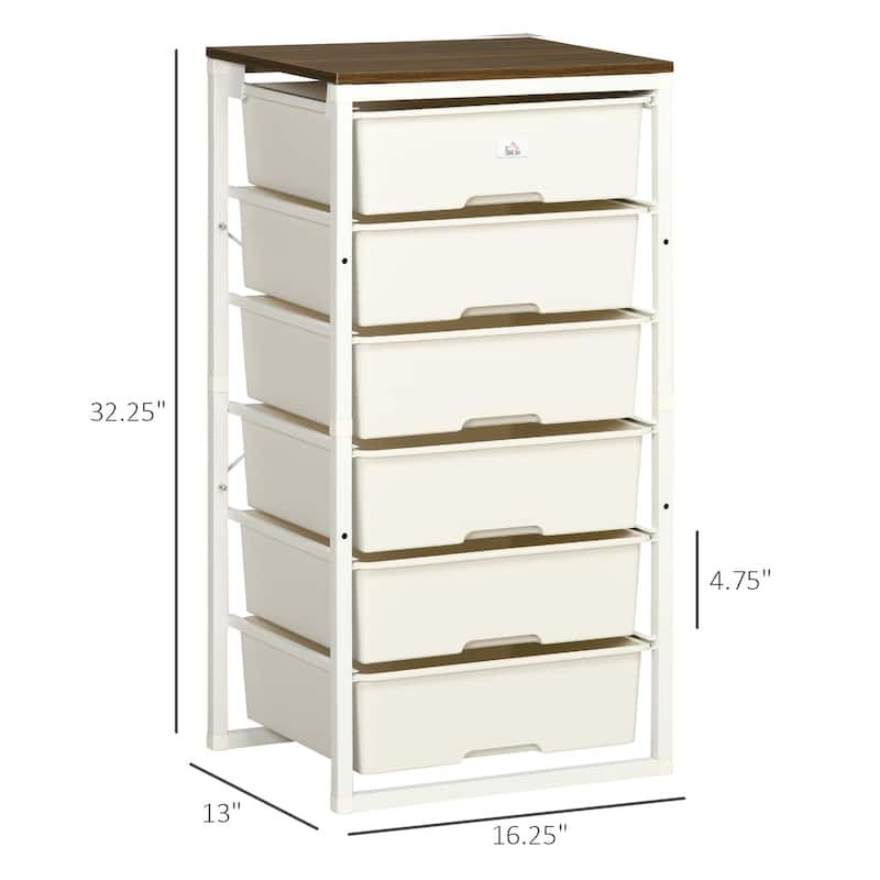 HOMCOM Dresser for Bedroom, 6 Drawer Dresser, Chest of Drawers with Steel Frame for Bedroom, Living Room