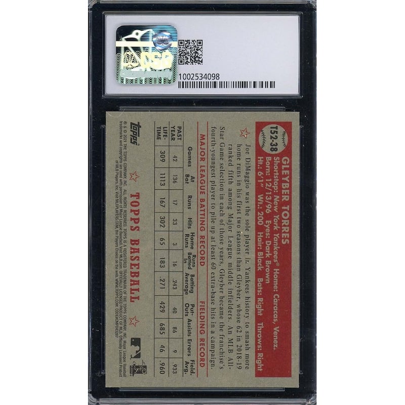 Gleyber Torres 2021 Topps 52 Redux Baseball Card #T52-38 Graded CSG 9.5 - 8'6" x 11'6"