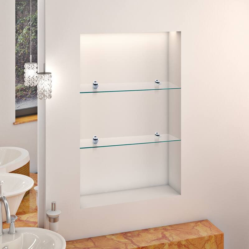 Glass Floating Shelves with Chrome Brackets (Set of 2)