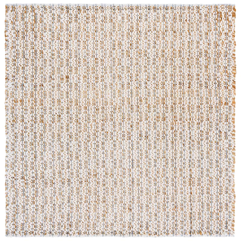 SAFAVIEH Handmade Natural Fiber Olessya Farmhouse Jute Rug - Natural/Light Blue - 6' Square