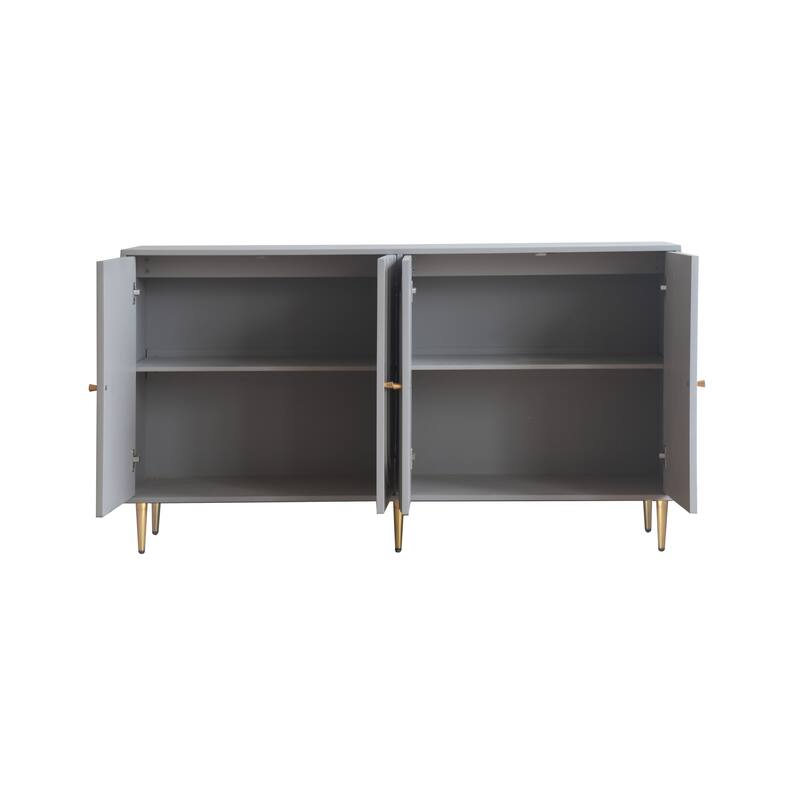 59.84" Grey Lacquered 4 Door Wooden Cabinet - 59.84 inches L x 15.75 inches W x 33.46 inches H
