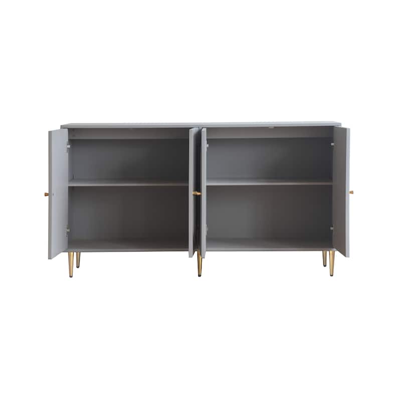 Modern MDF Cabinet with Adjustable Shelves, Matte Gray Finish and Gold Knobs for Stylish Home Storage