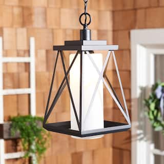 SAFAVIEH Outdoor Lighting Collection Braith 9" Modern & Contemporary Outdoor Pendant - 9" W x 9" D x 17" H