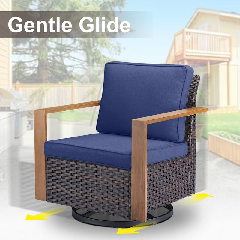 Gymojoy 7 Pieces Patio Sofa with Rattan Swivel Rocking Chair Ottomans Outdoor Conversation Set