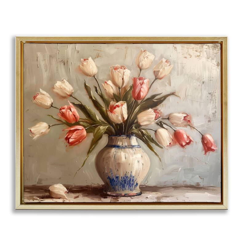 Stupell Quiet Spring Tulips Framed Floater Canvas Wall Art Design By Arlington Prints - 31 x 25 - Gold