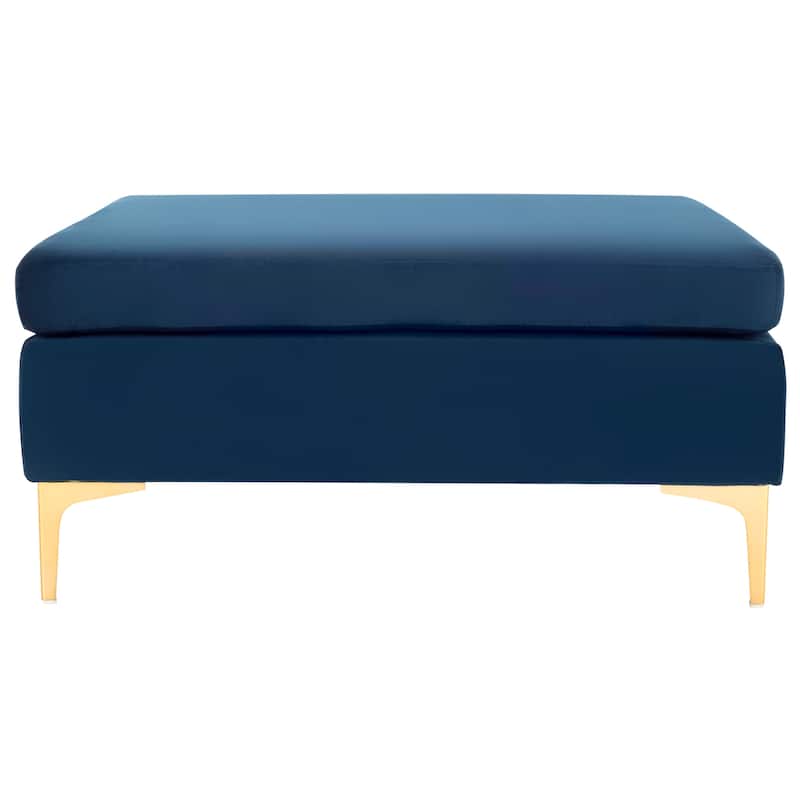 SAFAVIEH Reta Navy/ Brass Square Ottoman - Navy/Brass