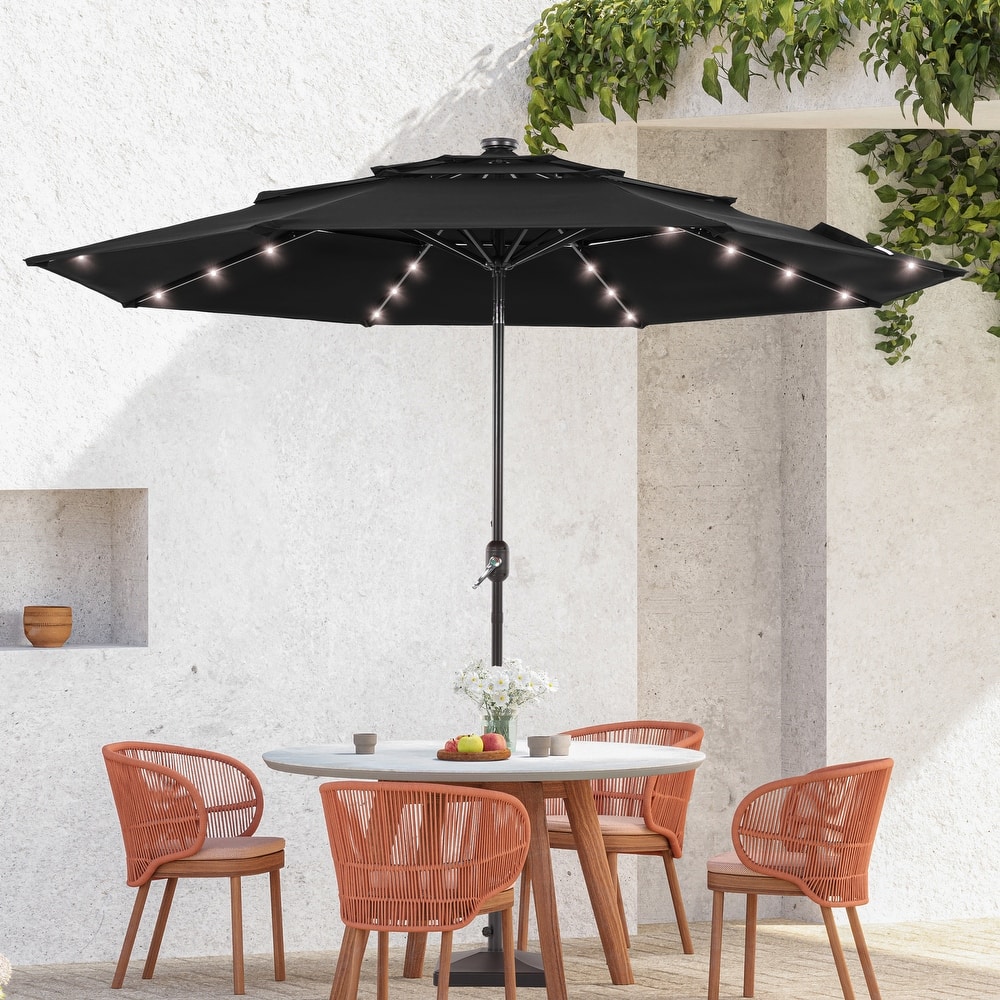 BONOSUKI 3 Tiers Patio Market Umbrella w/Solar Lights and Tilt button